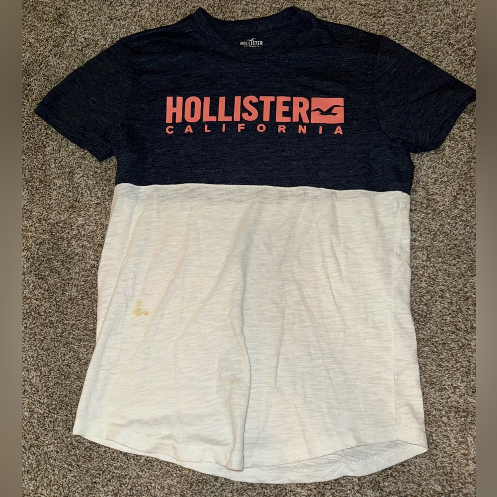 Hollister Men’s Navy White Colorblock Logo T-Shirt Size Small